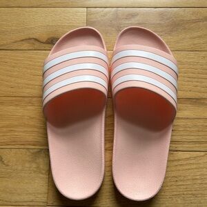 Adidas Pink and White Slide Sandals Sporty Design